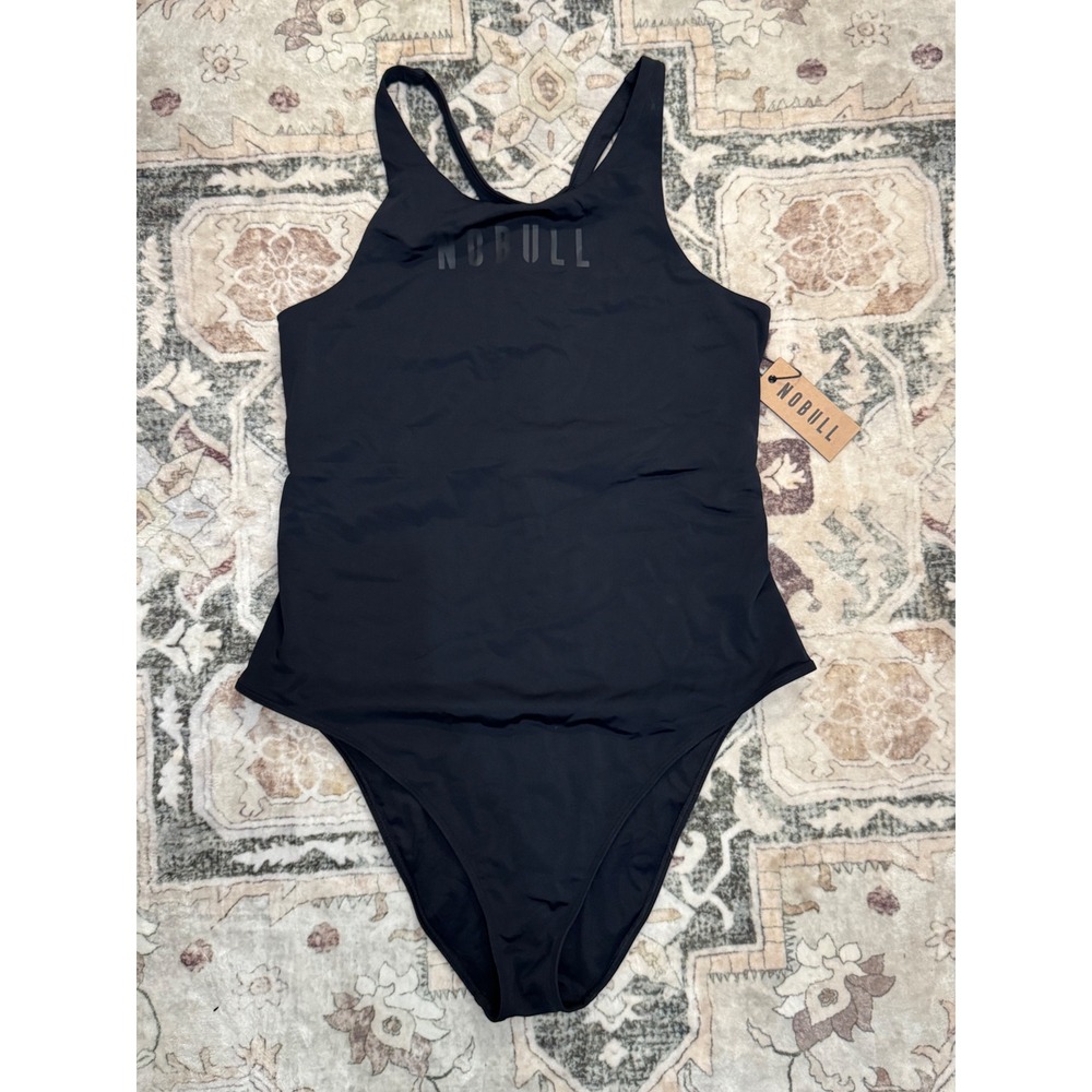 NOBULL Women Black One Piece Swimsuit High Neck Racerback Athletic Swim XL NEW